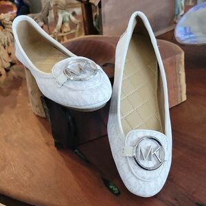 Michael Kors White/grey Logo Loafers with Silver Logo Emblem